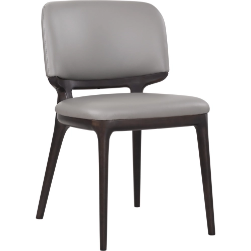 Kanto Dining Chair in Grey Leather & Dark Wood (Set of 2)